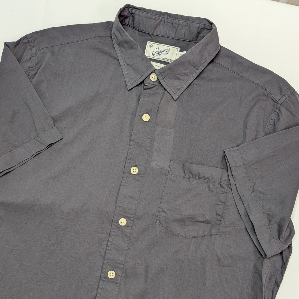 Grayers Portofino Featherweight Poplin Shirt Men's L Gray SS Button Front
